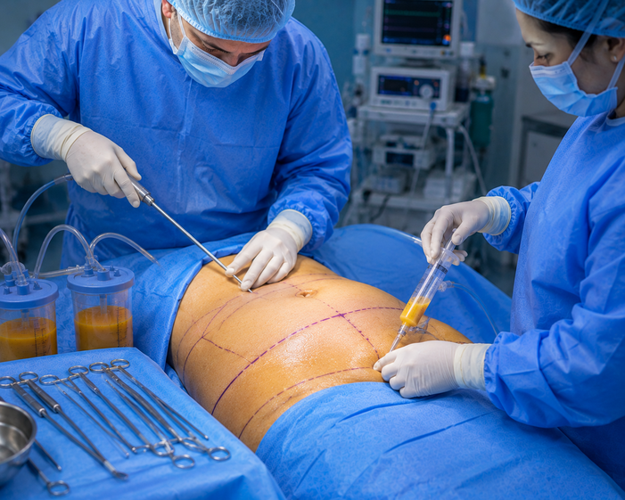 Surgeon consulting a patient about Lipo360 + Tummy Tuck